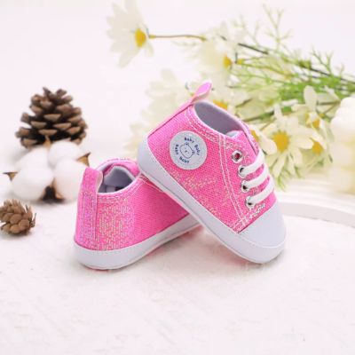 chaussure souple pour bébé paillette rose