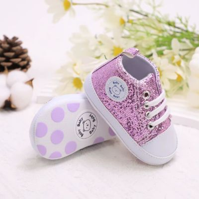 chaussure souple pour bébé paillette violette